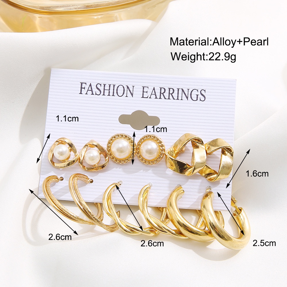 Set Anting Bentuk Geometris Warna Emas Untuk Wanita