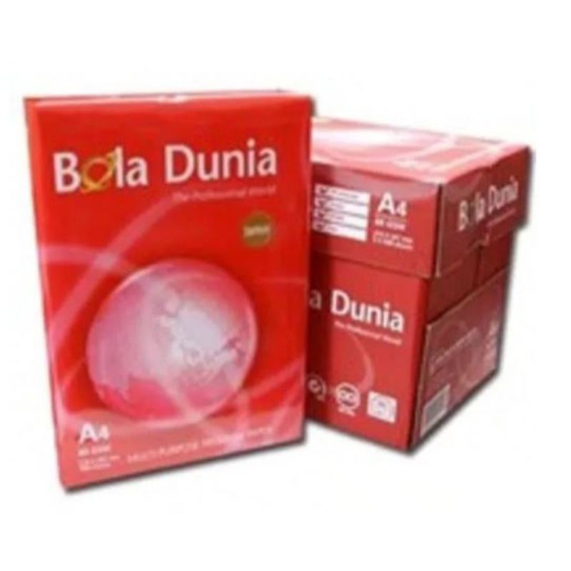 

hvs a4 80 gsm merk bola dunia ( harga kartonan /dus)