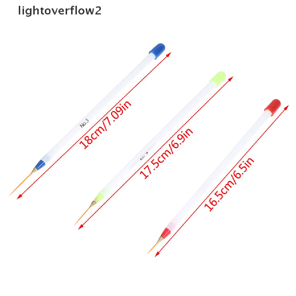 (lightoverflow2) 3 Pcs / Set Brush Pen Liner Ultra Tipis Kepala Lembut Untuk Gambar Nail Art / Manicure