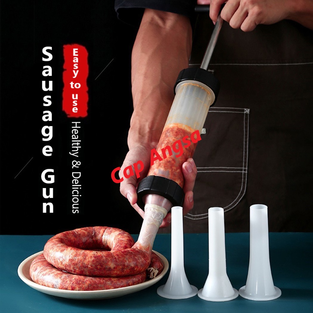 SUNTIKAN PENGISI SOSIS DAGING MANUAL HOMEMADE DENGAN 3 UKURAN CORONG PLASTIK MEAT SAUSAGE FILLING MAKER WITH 3 SIZE NOZZLE