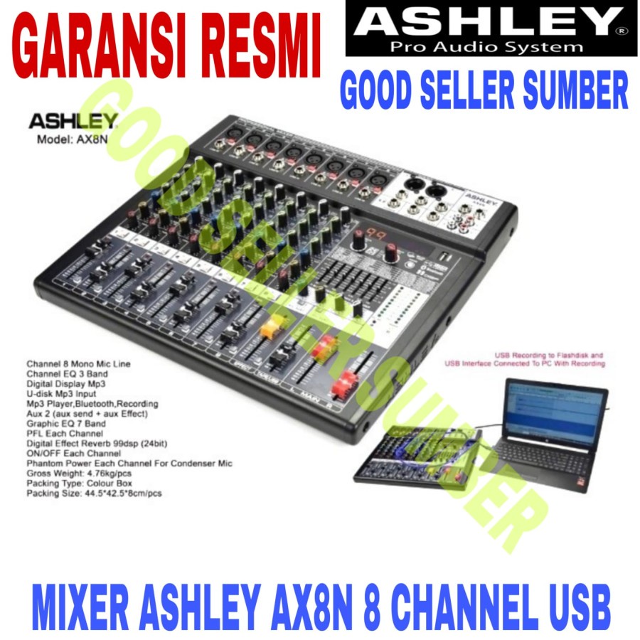 AGEN MIXER ASHLEY AX8N 8 CHANNEL USB GARANSI RESMI