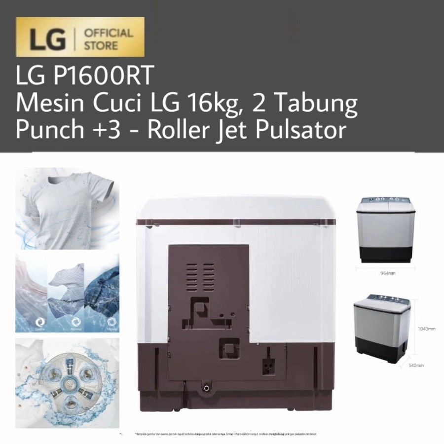 MESIN CUCI LG 2 TABUNG 16KG P1600RT / P1600RTB / P 1600 RT RTB