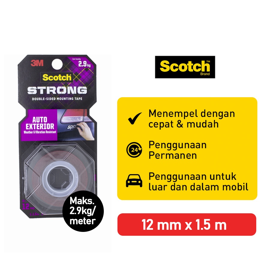Ktmstore 3M Scotch Perekat Aksesoris Mobil Double Tape 12 MM x 1.5 M 710-S12