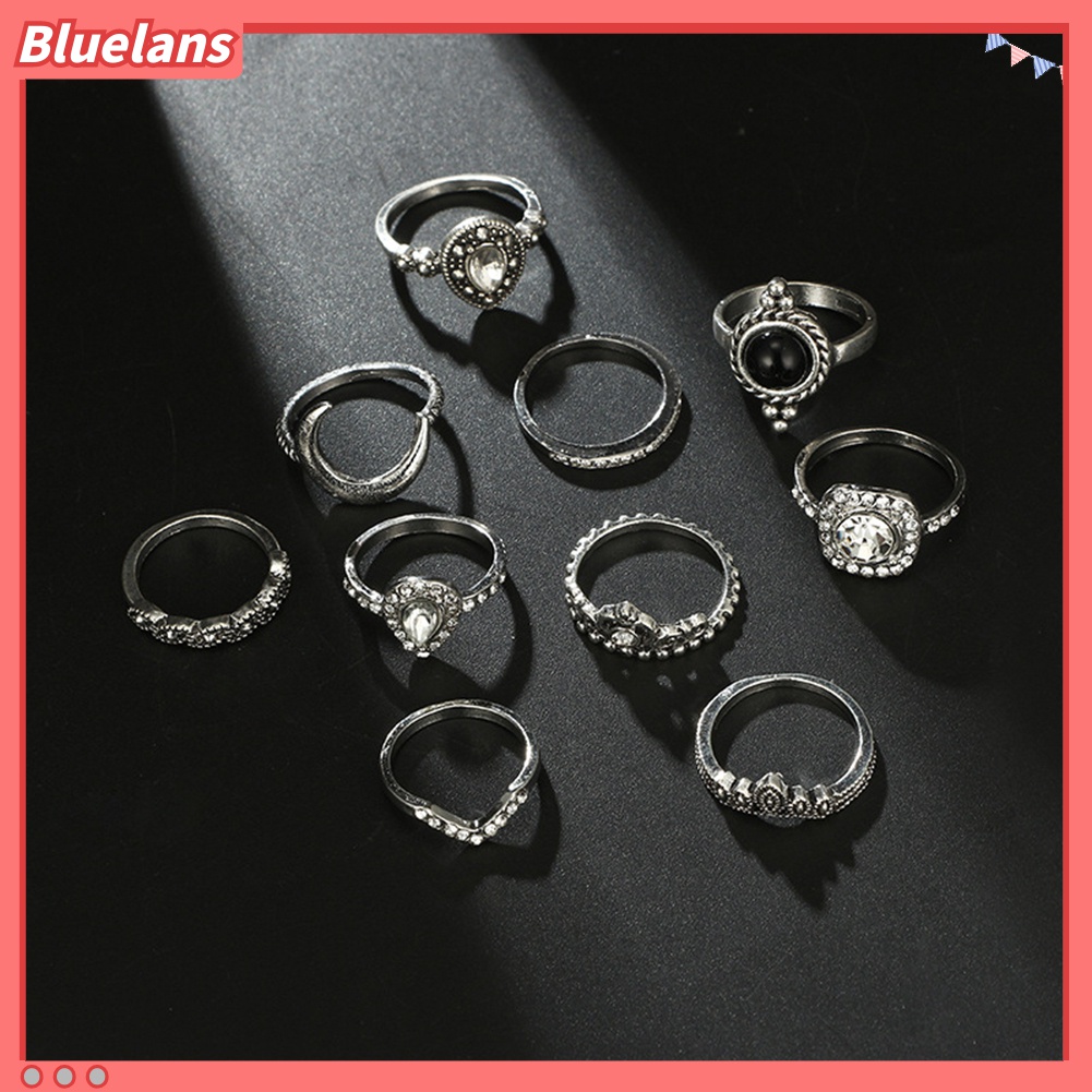 10pcs Cincin Knuckle Midi Bentuk Mahkota Pir Aksen Berlian Imitasi Gaya Vintage Untuk Wanita