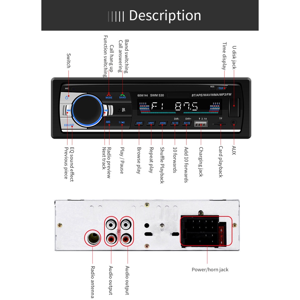 tape mobil bluetooth mp3 radio jds 520 car audio head unit single din