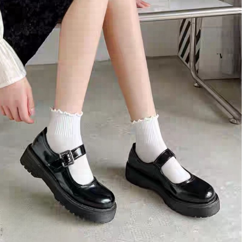 Sepatu Docmart Wanita Hitam Gesper Hak Datar Kasual Import Premium DF 566 Sepatu Flat Loafers Kulit Cewek Kekinian Fashion Korean Style 8045