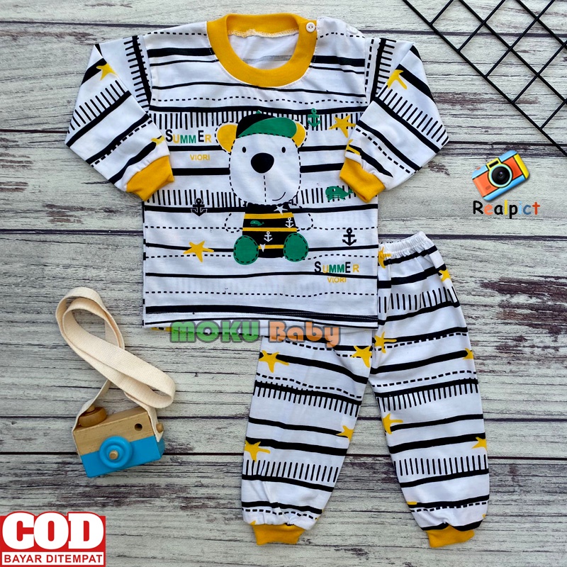 Setelan Baju Bayi Setelan Piyama Bayi Lengan Panjang Kancing Bahu Usia 3-12 Bulan Anababy