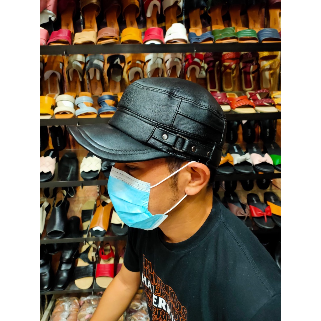 Topi kulit domba asli - Topi komando kulit - Topi pria terlaris - Topi Komando ring