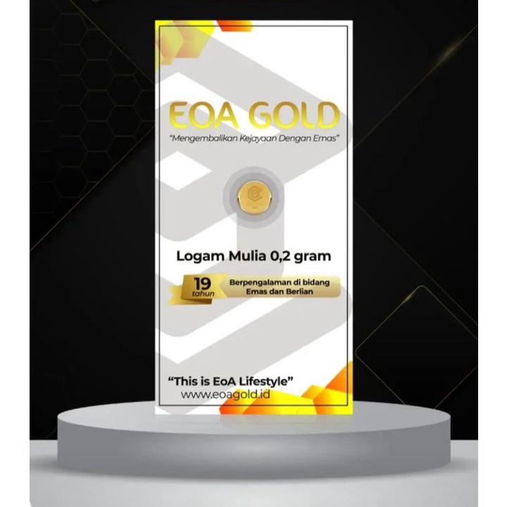 EOA GOLD Reguler Series 0,2 Gram TERMURAH TERLARIS Kemasan Laminating Emas Mini Emas Batangan Logam Mulia Murni 24 Karat Bersertifikat Resmi Asli Original Tabungan Souvenir Keren Mewah