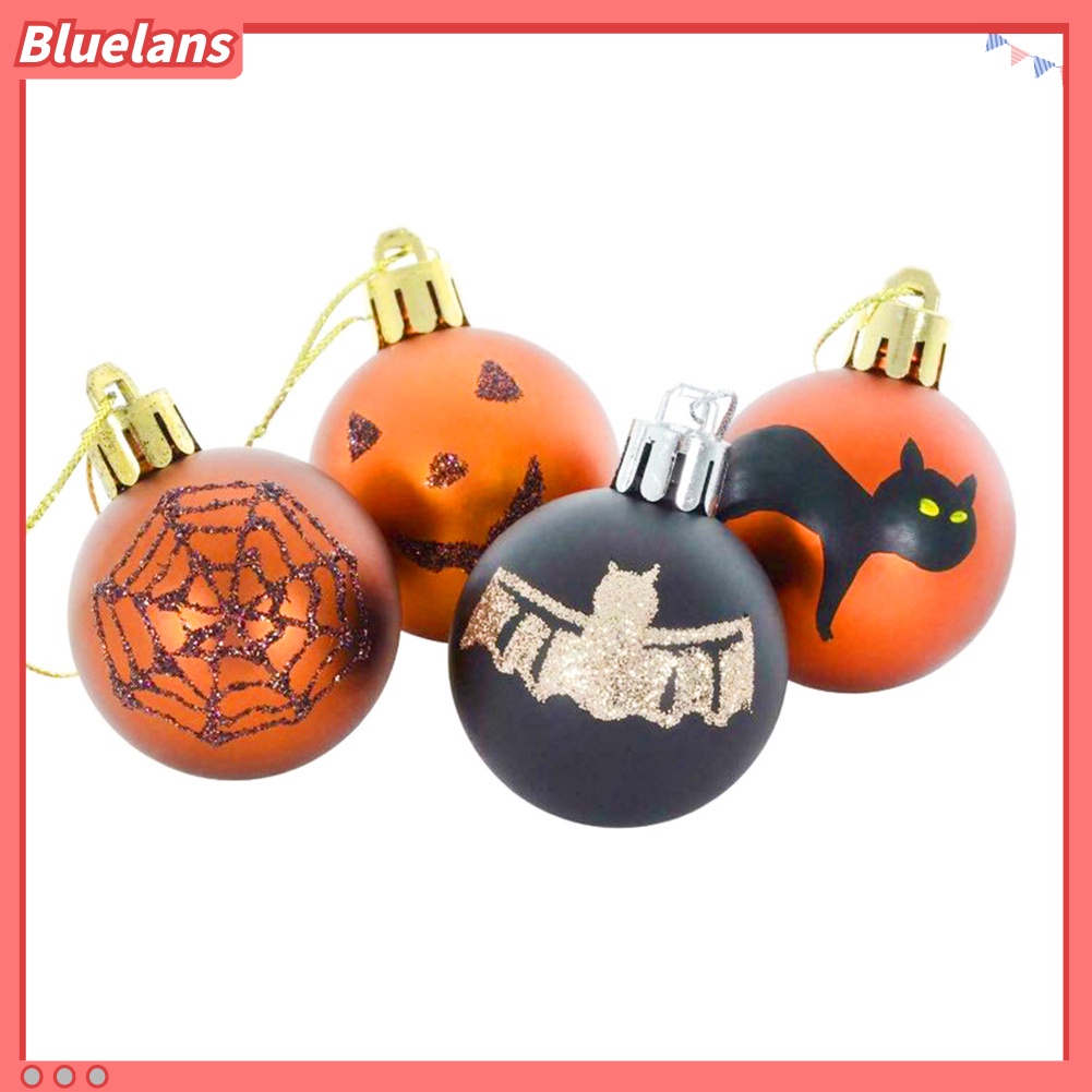 12pcs Ornamen Gantung Bentuk Bola Bulat Motif Kucing Kelelawar Untuk Pesta Halloween