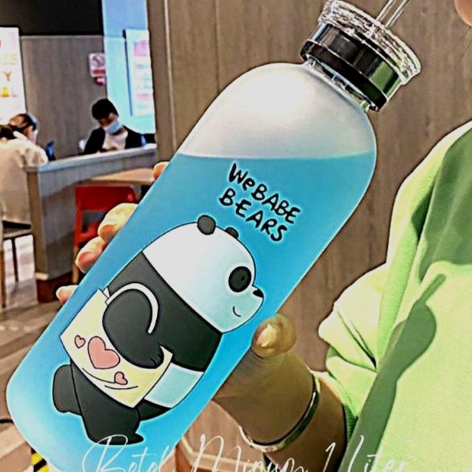 Jual Botol Minum We Bare Bears 1000Ml 1 Liter 2In1 Polos Sedotan Miniso Slv Murah