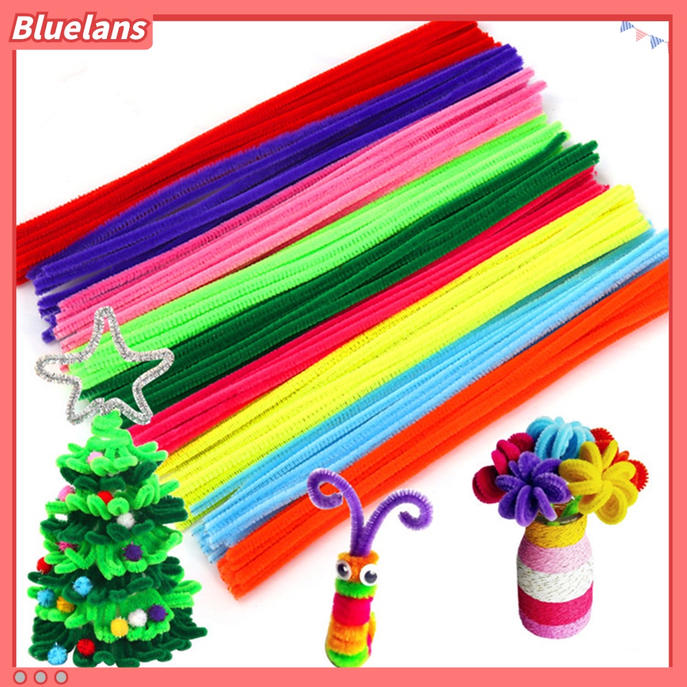 Bluelans 100Pcs / Set Mainan Edukasi Pipe Cleaner / Kawat Bulu Mercy / Pipe Cleaner Warna-Warni Untuk Anak DIY