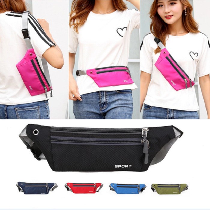PROMO TAS WANITA Tas Pinggang Pria Wanita Unisex SPORT Waist Bag Murah Impor - Sport ungu SELEMPANG 