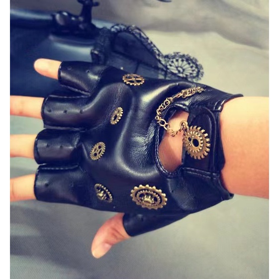 Gothic Fingerless Leather Hand Gloves 2494