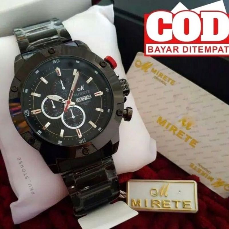 JAM MIRETE SPORT PRIA RANTAI TAINLIS  TAHAN AIR ( COD )  Jam Tangan Kasual Pria Quart Analog Mewah Elegan Import Terbaru | Jam Tangan Cowok Bestseller MIRETE WATCH | Jam Tangan Pria Tahan Air Free Box Warna Silver, Hitam, Hitam Rosgold, Gold | Jam MIRETE