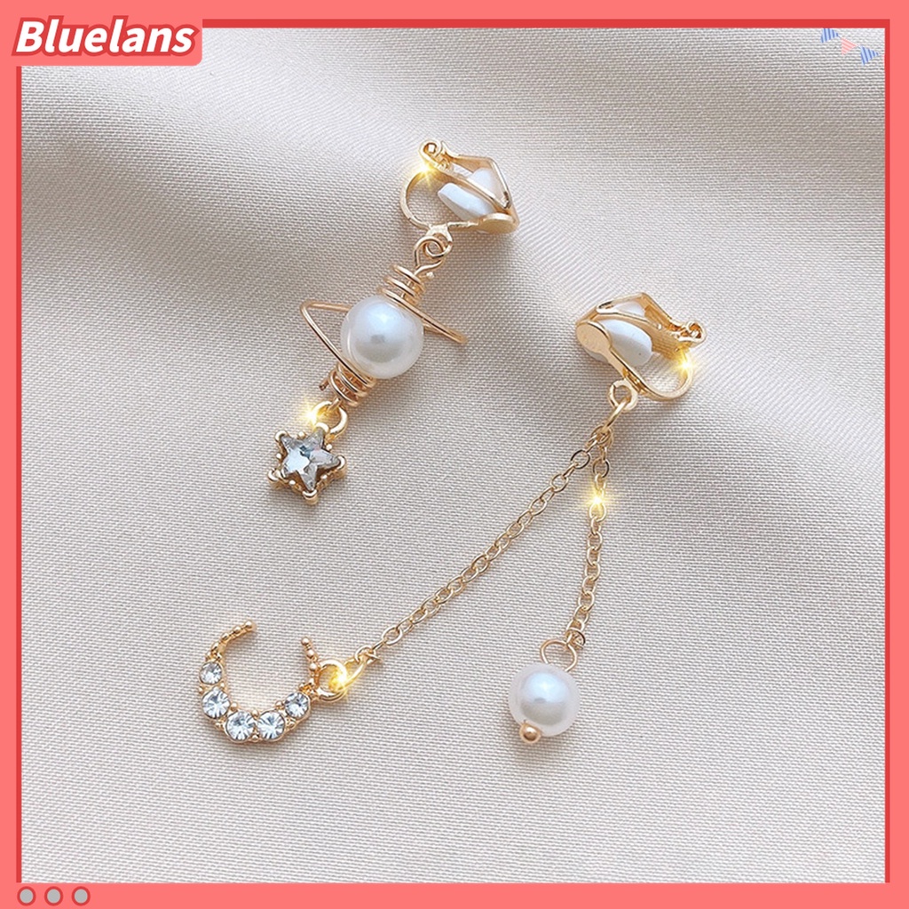 1 Pasang Anting Klip Tanpa Tindik Model Pita Rumbai Aksen Berlian Imitasi Untuk Hadiah Ulang Tahun