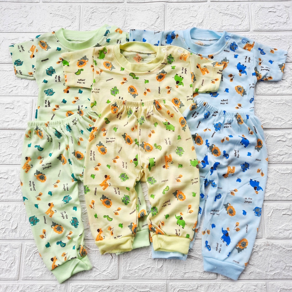 Baju Bayi Setelan Lengan Pendek Celana Panjang Kaos Oblong Anak Usia 3-12 Bulan Motif Animal