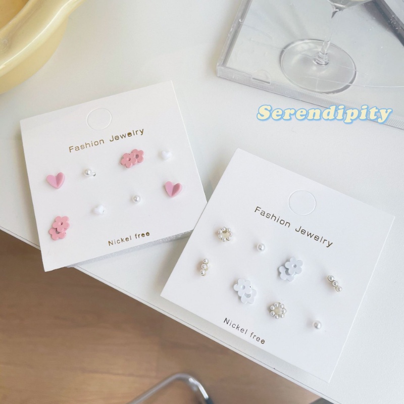 Roselife 6 Pasang / Set Anting Tusuk Silver S925 Gaya Korea Motif Geometri / Pita / Hati / Kupu-Kupu Untuk Wanita