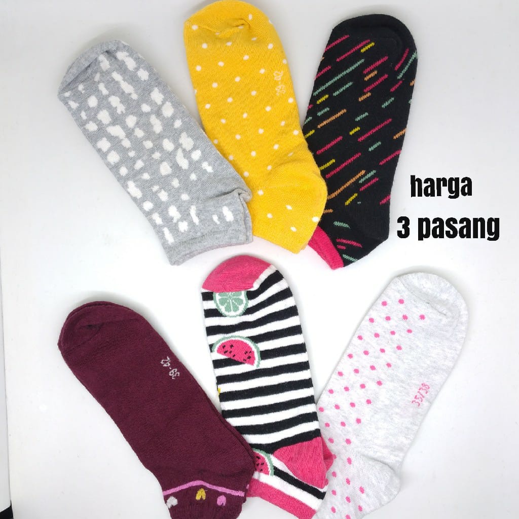 3 PASANG KAOS KAKI PENDEK MOTIF WANITA DEWASA