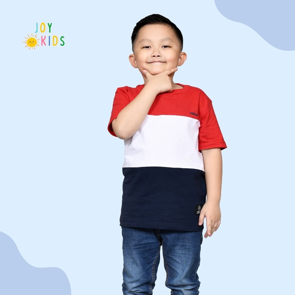 Joy Kids Baju Kaos Atasan Anak Laki laki Kombinasi Warna Katun 30S Lengan Pendek 1-12 Tahun