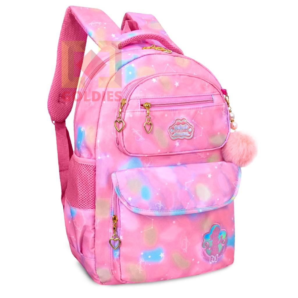 Tas Ransel Sekolah Anak Perempuan Tas Laptop 14 inch SD SMP Import - Goldiesbags-Pink Goldies