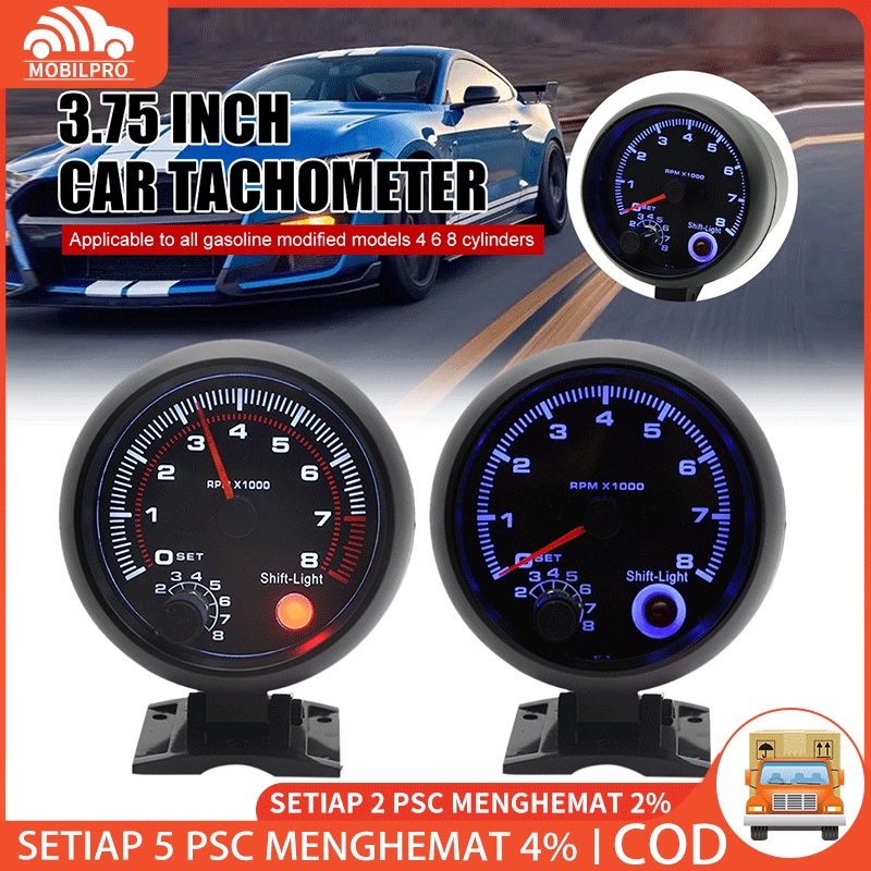 Tachometer Mobil Universal Warna Hitam Ukuran 3.75 &quot; 12V 0-8000 RPM Takometer Mobil Type R