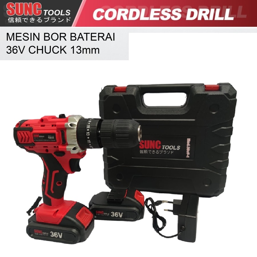 SUNC 36V BOR 13MM CORDLESS IMPACT TEMBOK BESI KAYU SET LENGKAP