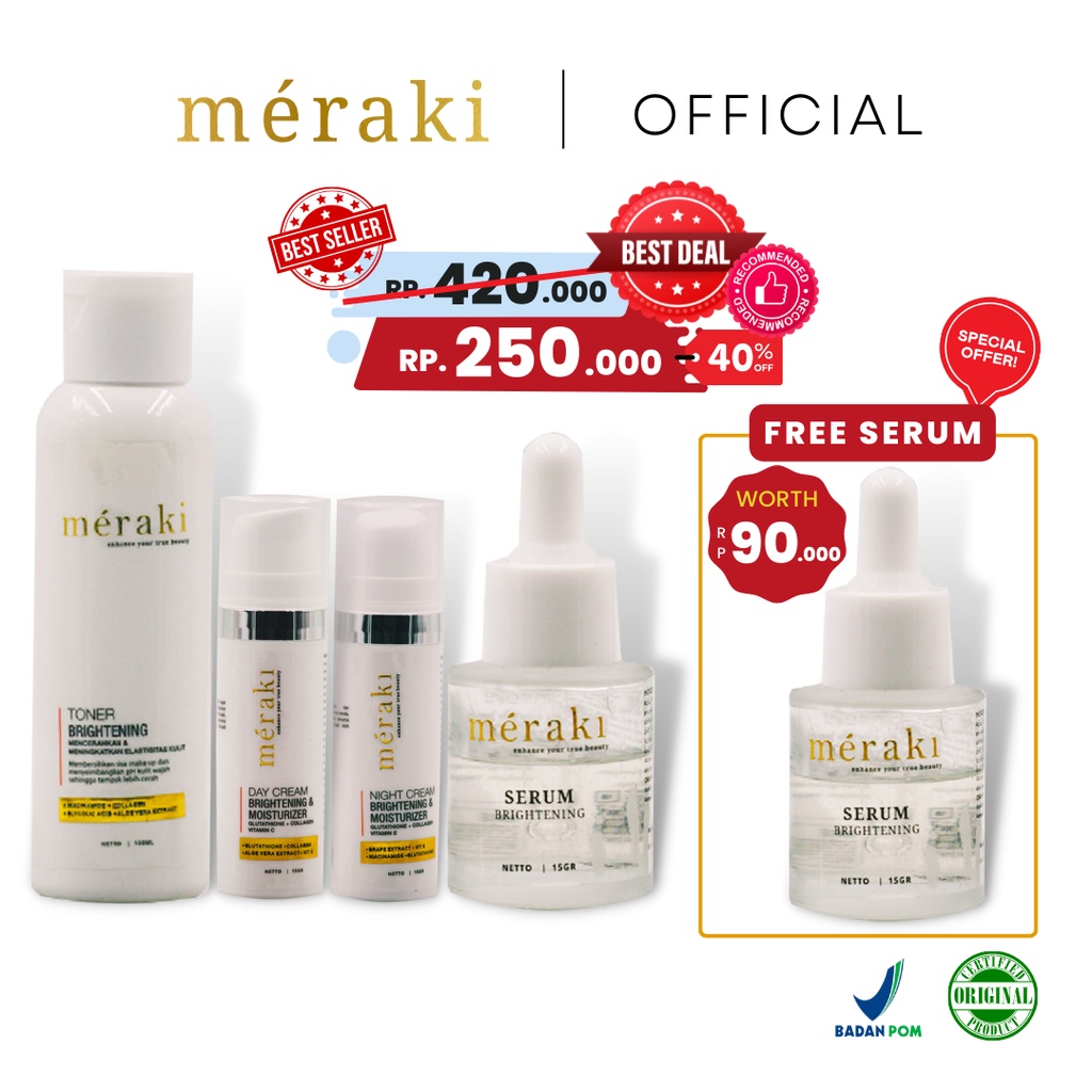 [𝐂𝐥𝐞𝐚𝐫𝐚𝐧𝐜𝐞 𝐒𝐚𝐥𝐞] [BELI 1 PAKET GRATIS SERUM] Meraki Skincare - Paket Mencerahkan Wajah + FREE SERUM 