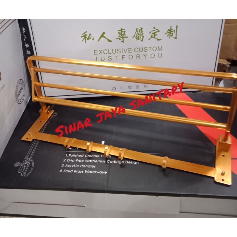 Rak handuk lipat full Gold aluminium / Gantungan handuk lipat Gold alumunium