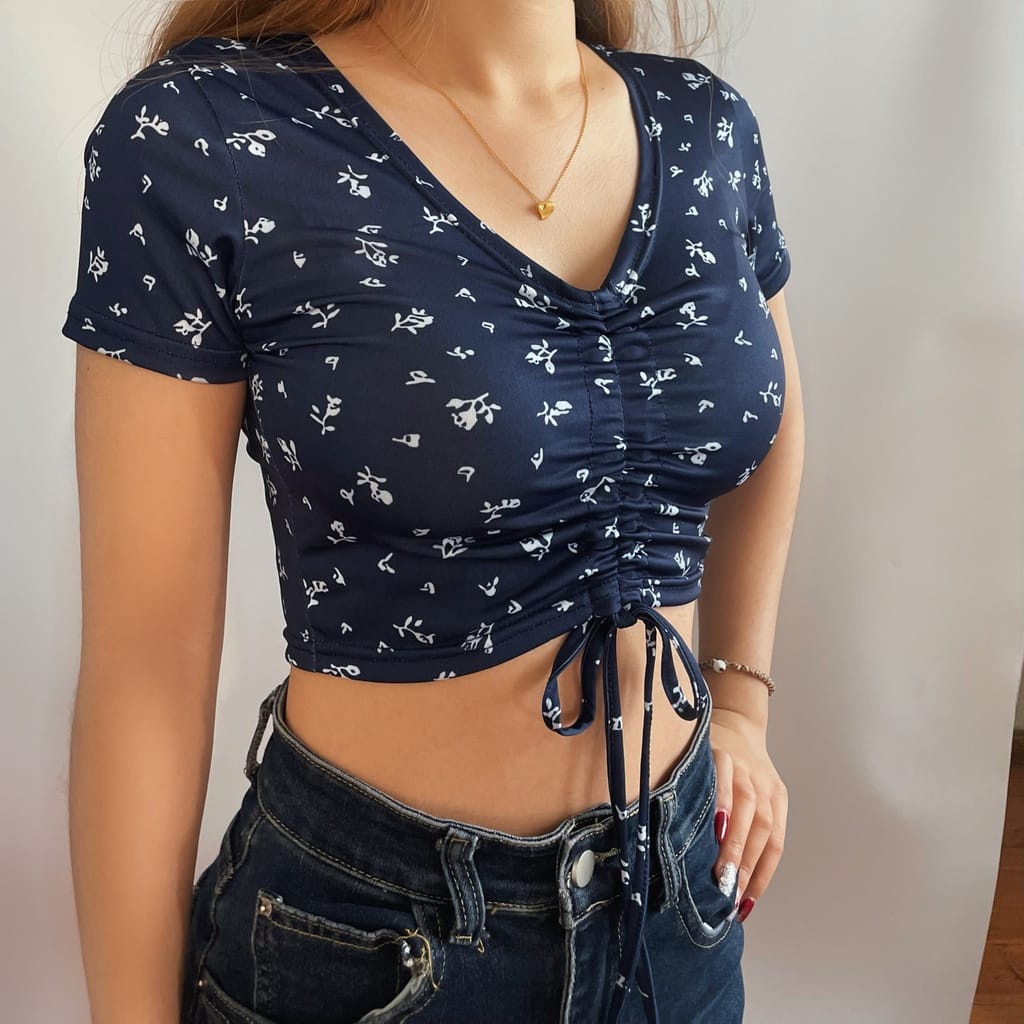 BEFAST - ZEC OOTD Kaos Crop TIUS / Crop Top Girl / Kaos Crop Kekinian Wanita Remaja / Tshrit Lengan Pendek / Crop Top Motif Bunga-Bunga / Pakaian Wanita Remaja ABG Trendy / Kaos Crop Keluaran terbaru / Fashion Wanita Ala Korean Style / Crop Top Terlaris