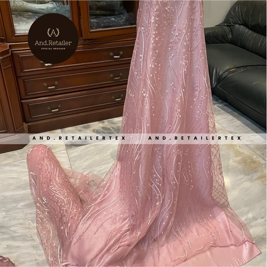 Kain Bahan Kebaya Brokat Tile Gloria Luxury warna Rose Gold