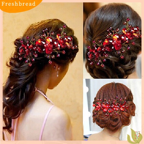 (Fresh) Jepit Rambut Wanita Desain Bunga Merah Handmade Untuk Pesta Pernikahan / Pengantin