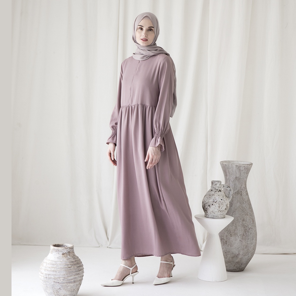 Hanum by Aska Label - Gamis wanita long dress Muslim basic lengan panjang busui friendly warna biru, ungu lilac