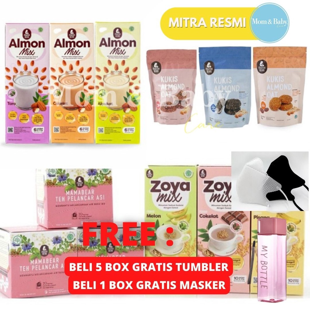 ( FREE GIFT ) MAMABEAR ZOYA MIX ALMON MIX | MAMA BEAR TEH PELANCAR ASI BOOSTER | KUKIS ALMOND OAT COKELAT I ASI BOOSTER |