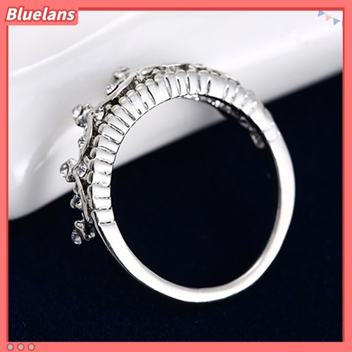 Bluelans Cincin Lapis Silver Bentuk Mahkota Ratu Princess Aksen Berlian Imitasi Untuk Wanita