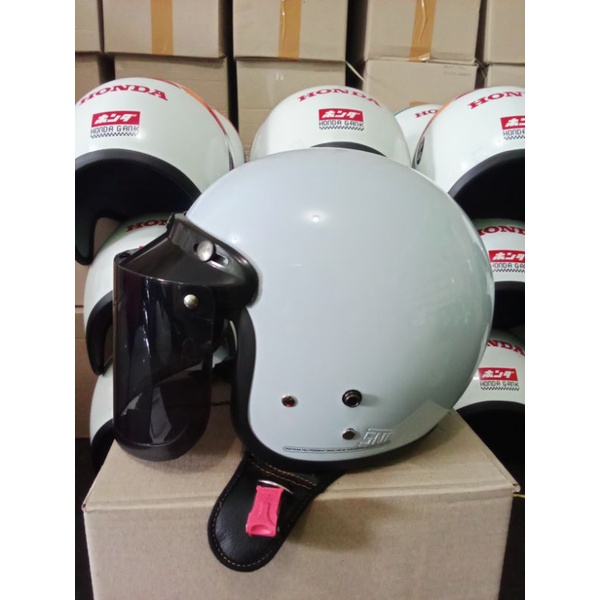 (bisa COD)HELM BOGO GREY SOLID Ful Leher,SNI