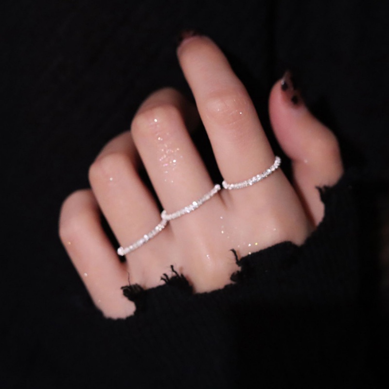 Papaozhu Ins Trendi Perak Berkilauan Sequin Stackable Ring Untuk Wanita Perempuan Elegan Lembut Bersinar Buku Jari Rings Perhiasan Hadiah