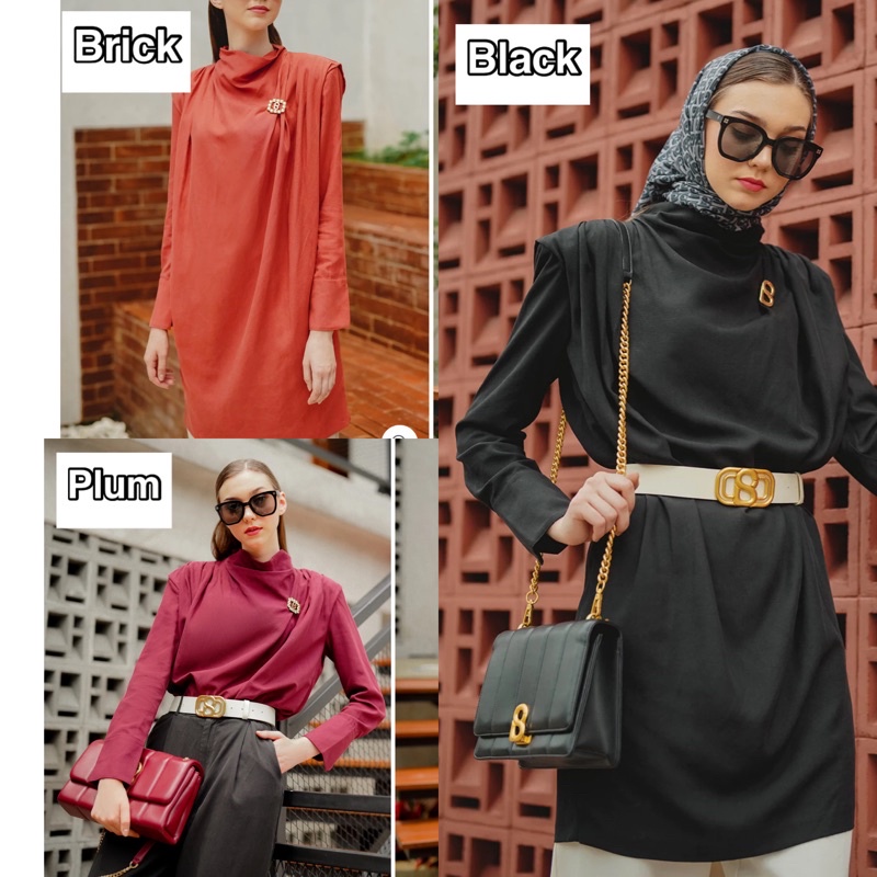 Palma Tunic - Black brick plum Benang jarum benangjarum S M L XL XXL buttonscarves nada series voal 