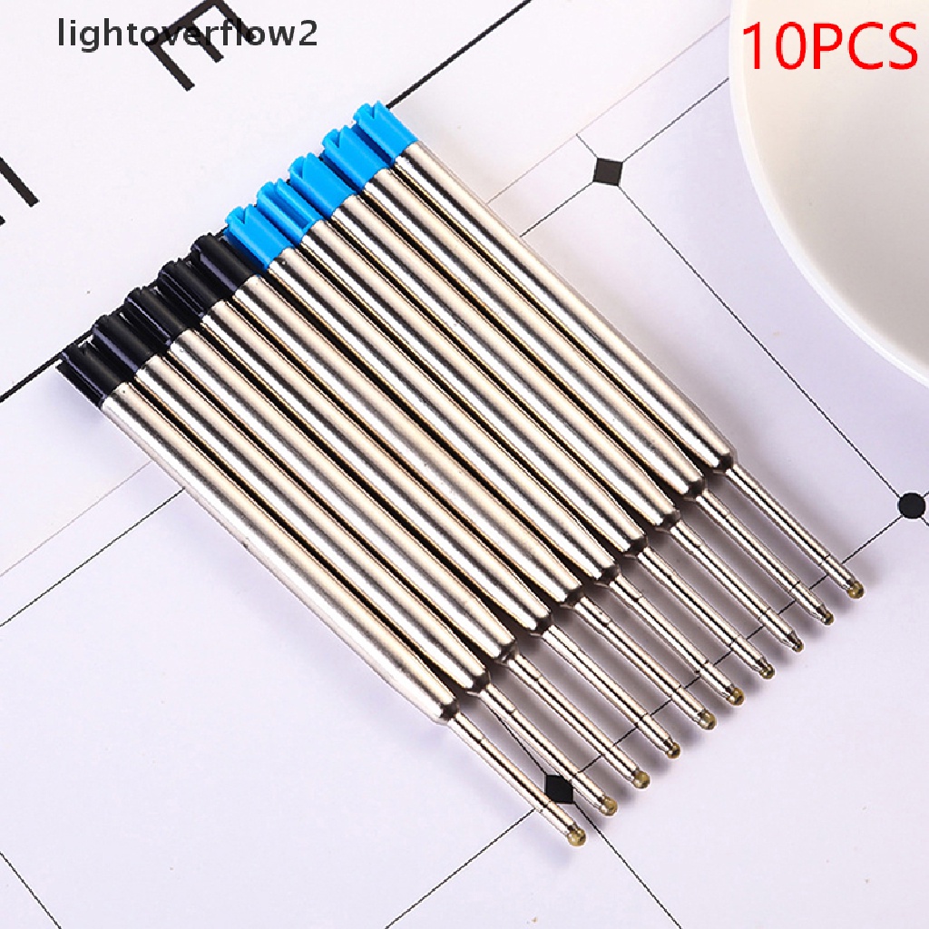 (lightoverflow2) 10pcs / Set Bolpoin 0.5mm G2 Bahan Metal Warna Biru / Hitam Untuk Stationery Sekolah / Kantor