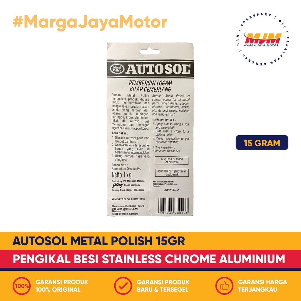 Autosol Metal Polish 15gr Pengkilap Logam Besi Chrome