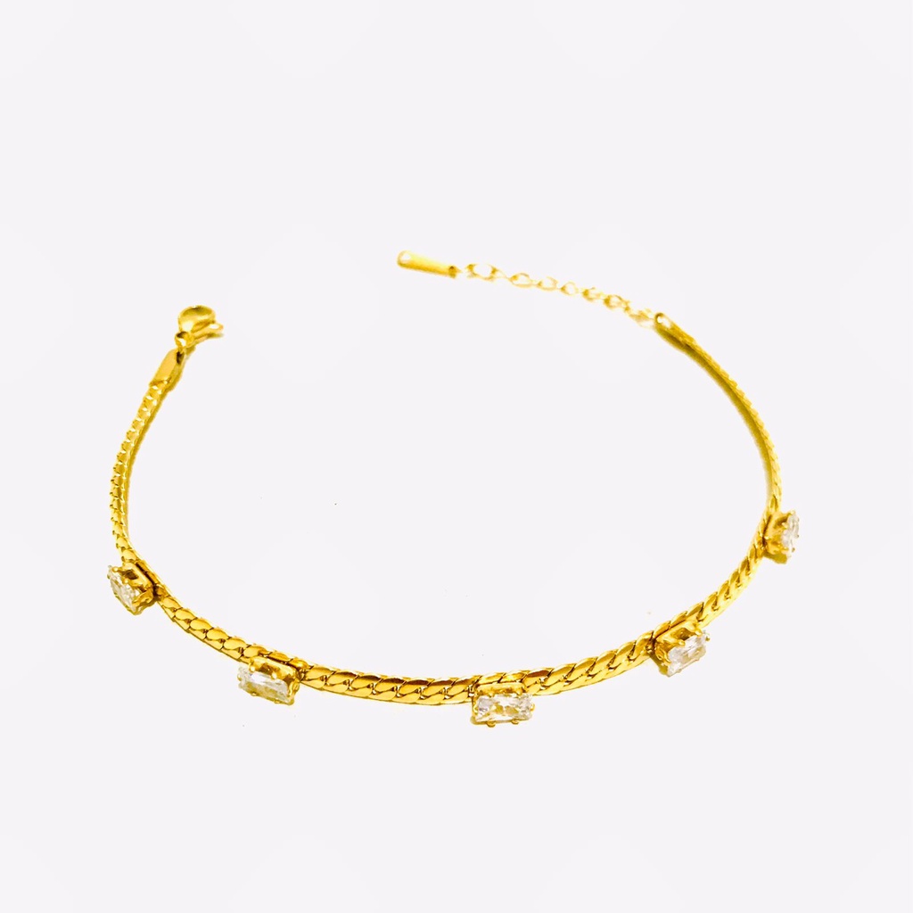 Gelang Rantai Titanium Wanita Lapis Emas Anti Karat GRT169-22-AMK