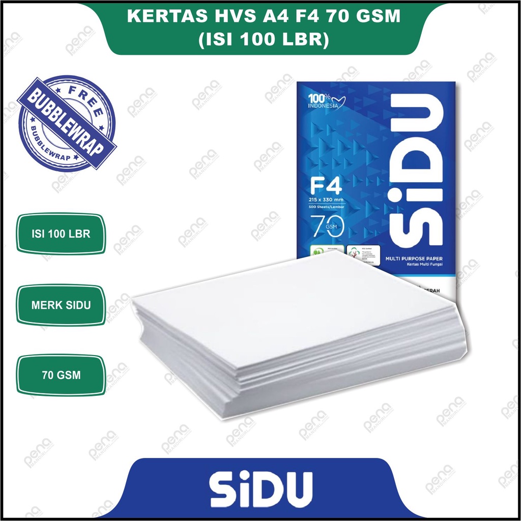 KERTAS HVS F4 A4 70Gsm ISI 100 LBR / KERTAS HVS ECERAN