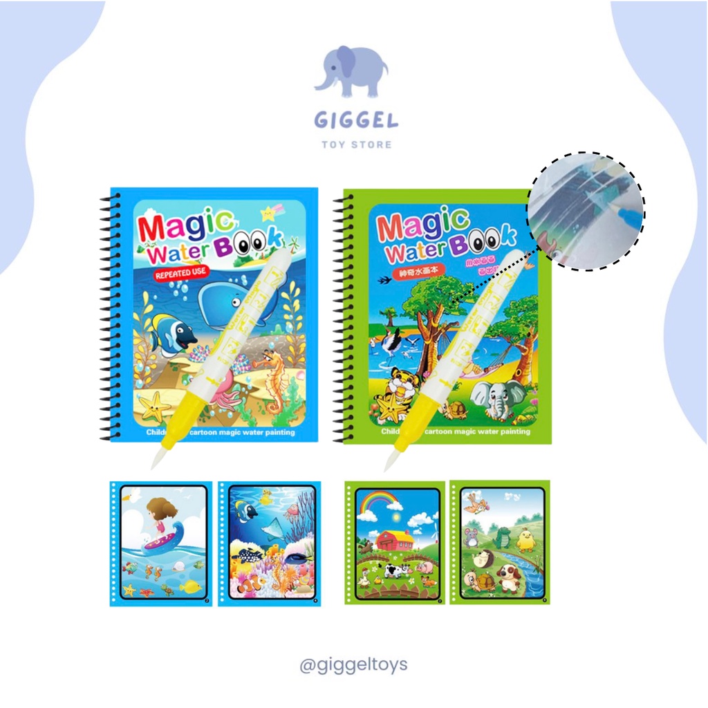 [ Giggel ] Magic Water Book / Buku mewarnai anak / Magic Coloring Book / Buku Gambar Air Ajaib Anak