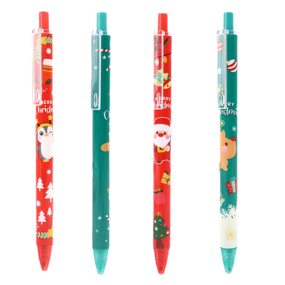 1pc Pulpen Tinta Hitam Retractable Motif Kartun Snowman / Rusa / Santa Clause Untuk Sekolah / Kantor