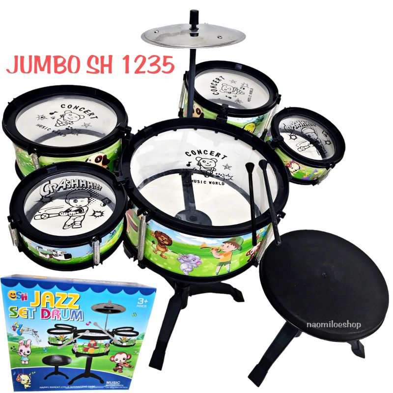 Murah  Jazz Drum Jumbo + Kursi Sh1235 Mainan Drum Set Anak Drum Anak /Mainan Anak