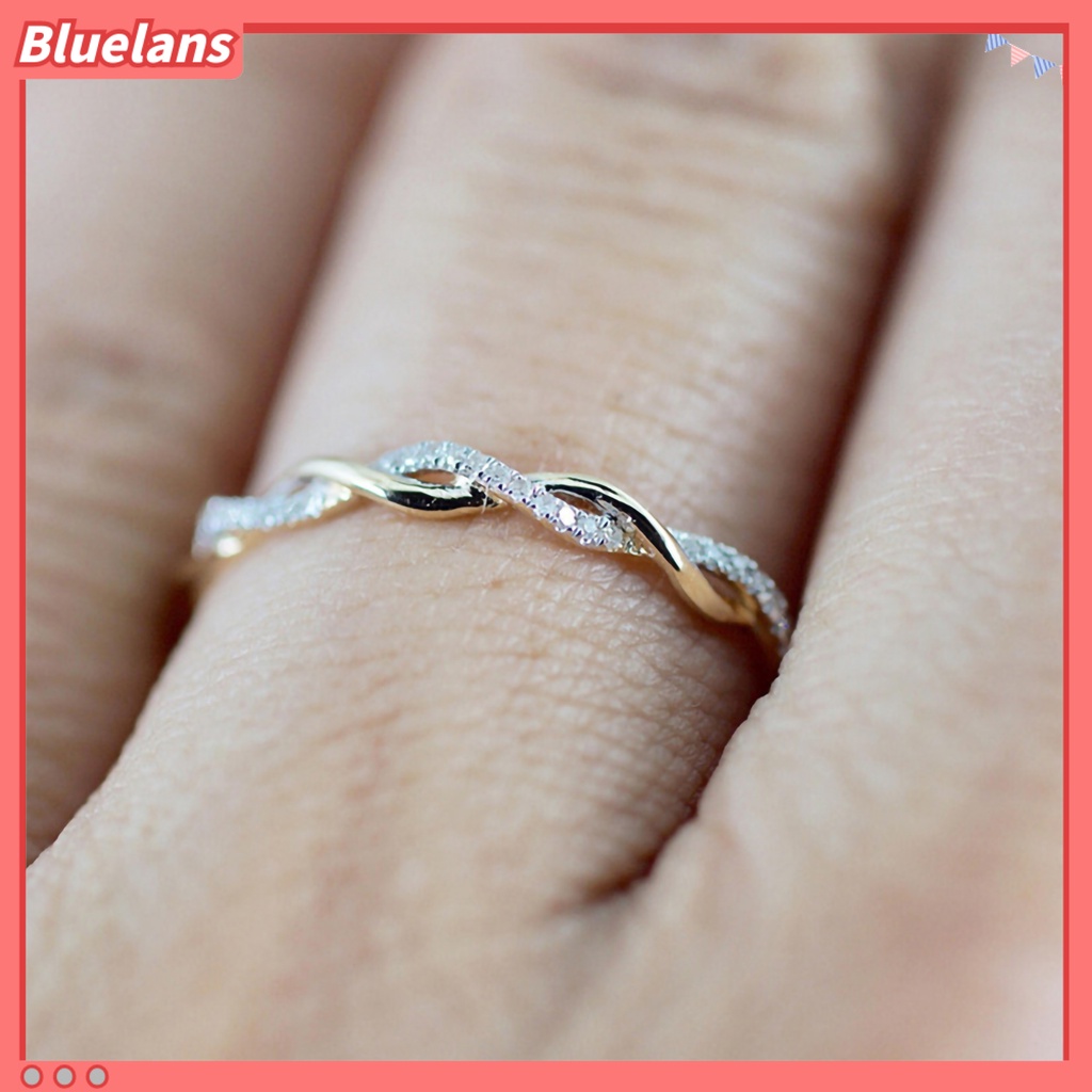 Bluelans Women Ring Twisted Shape Rhinestone Inlaid Alloy Electroplate Finger Ring Jewelry