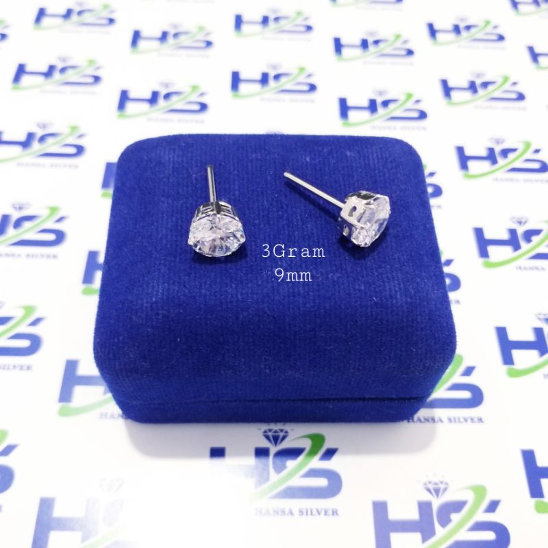 Anting Perak Asli Silver 925 Lapis Emas Putih Model Giwang Anting Tusuk Desi Batu Putih - Perak Asli 925 Anti Karat