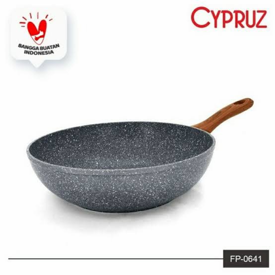 CYPRUZ Fry Pan Marble Series Gagang Coklat Kayu Fry wok 24cm