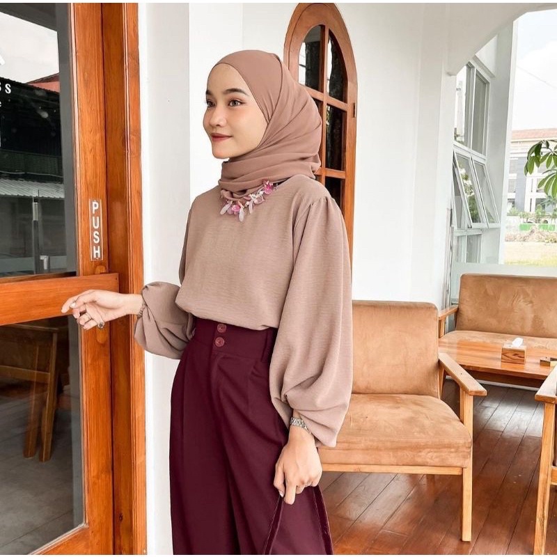 Mika Blouse Wanita Crinkle Lengan Balon LD 120 Atasan Hits Kekinian