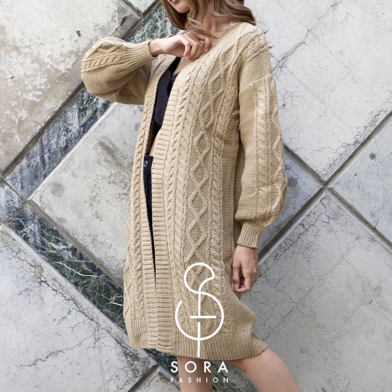Super Premium Outwear Long Cardigan Knit Cable Cardi Rajut Panjang Lengan Balon Import Super Tebal 1